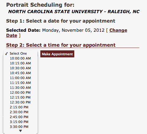 screenshot showing portrait scheduling times