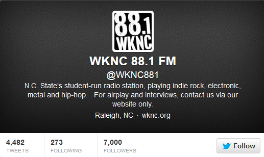 WKNC reaches 7000 Twitter followers