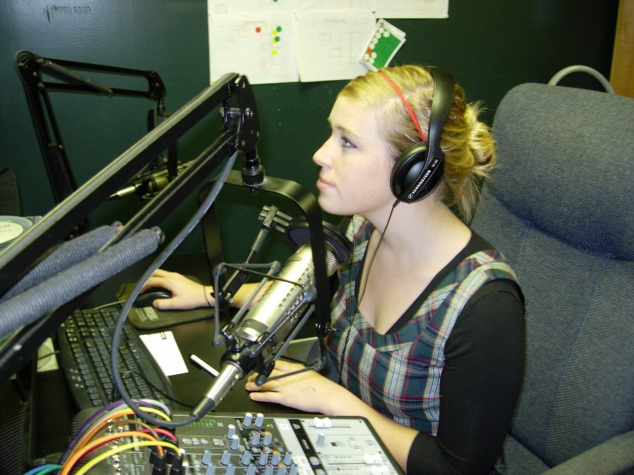 radio student at computer
