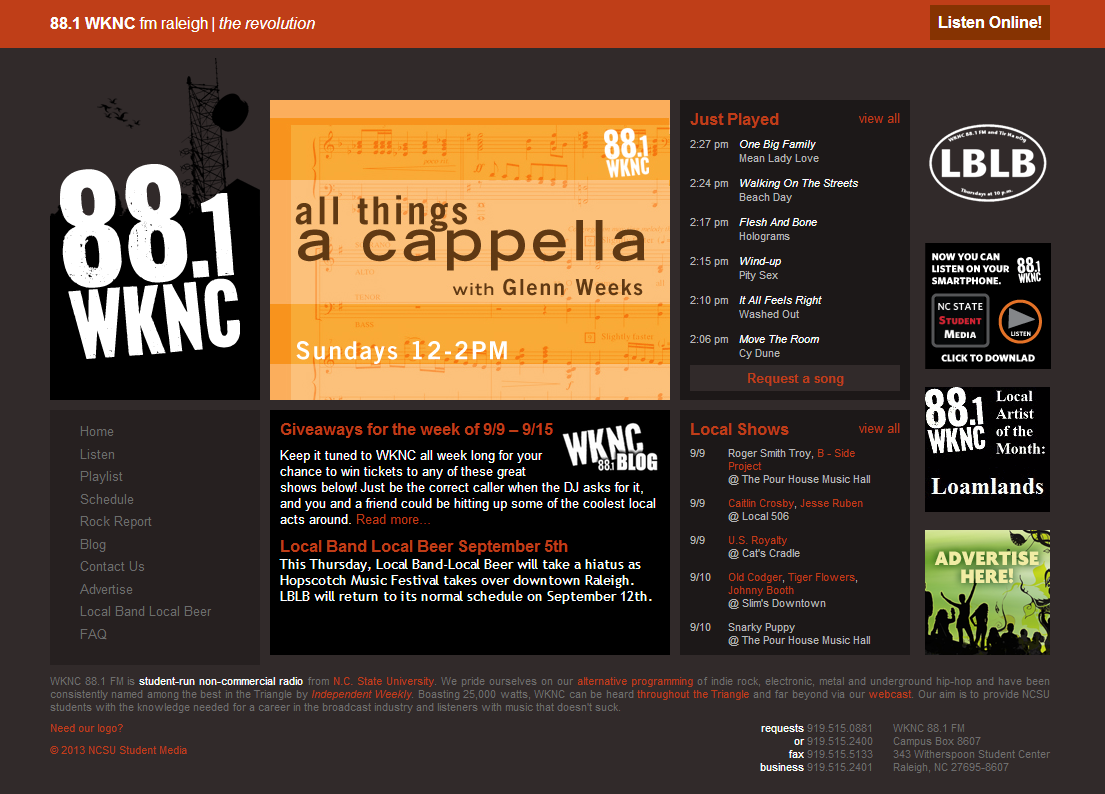 WKNC website front page