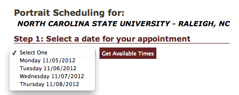 screenshot showing portrait scheduling dates
