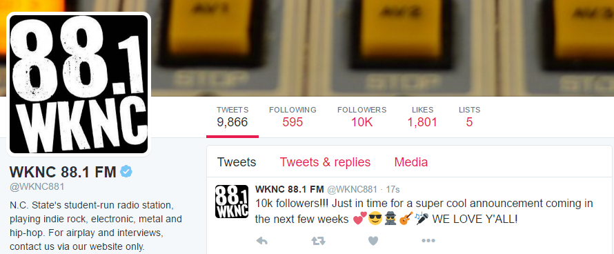 WKNC reaches 10,000 Twitter followers | Student Media